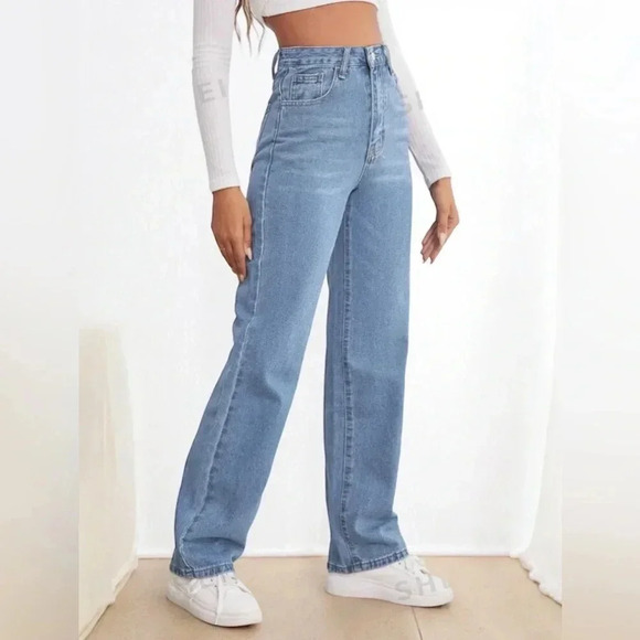 SHEIN Women Sz 2/XS Frenchy High Waist Jeans Relaxed Fit Straight Leg Light Wash - Picture 3 of 12
